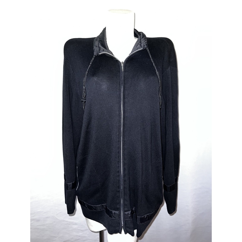 Chicos Design Womens Black Silk Cotton Full Zip Mixed Media Cardigan Sweater 1